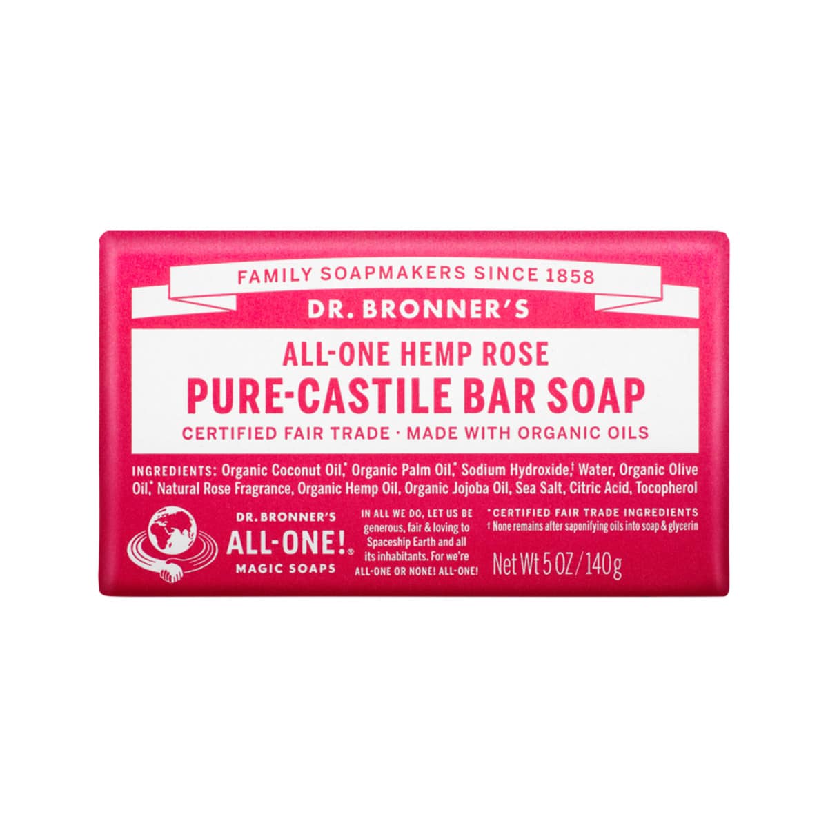 Dr. Bronner's Pure Castile Bar Soap - Rose 140g
