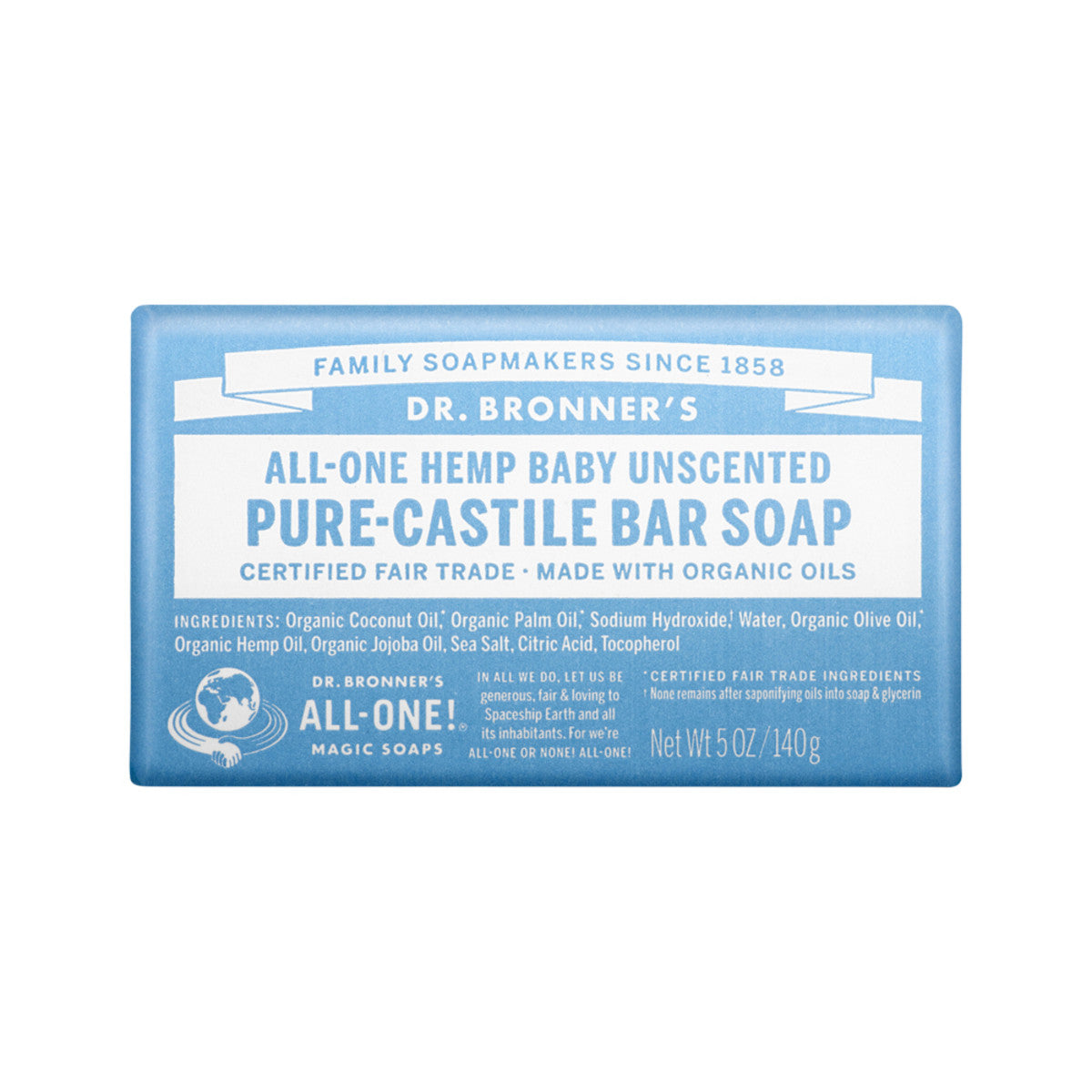 Dr. Bronner's Pure-Castile Bar Soap (Hemp All-One) Unscented 140g