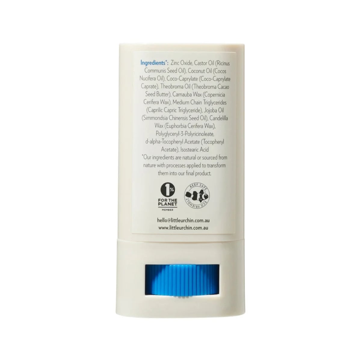 Little Urchin Natural Clear Zinc Sunscreen Stick SPF 50+ 20g. Stick back.