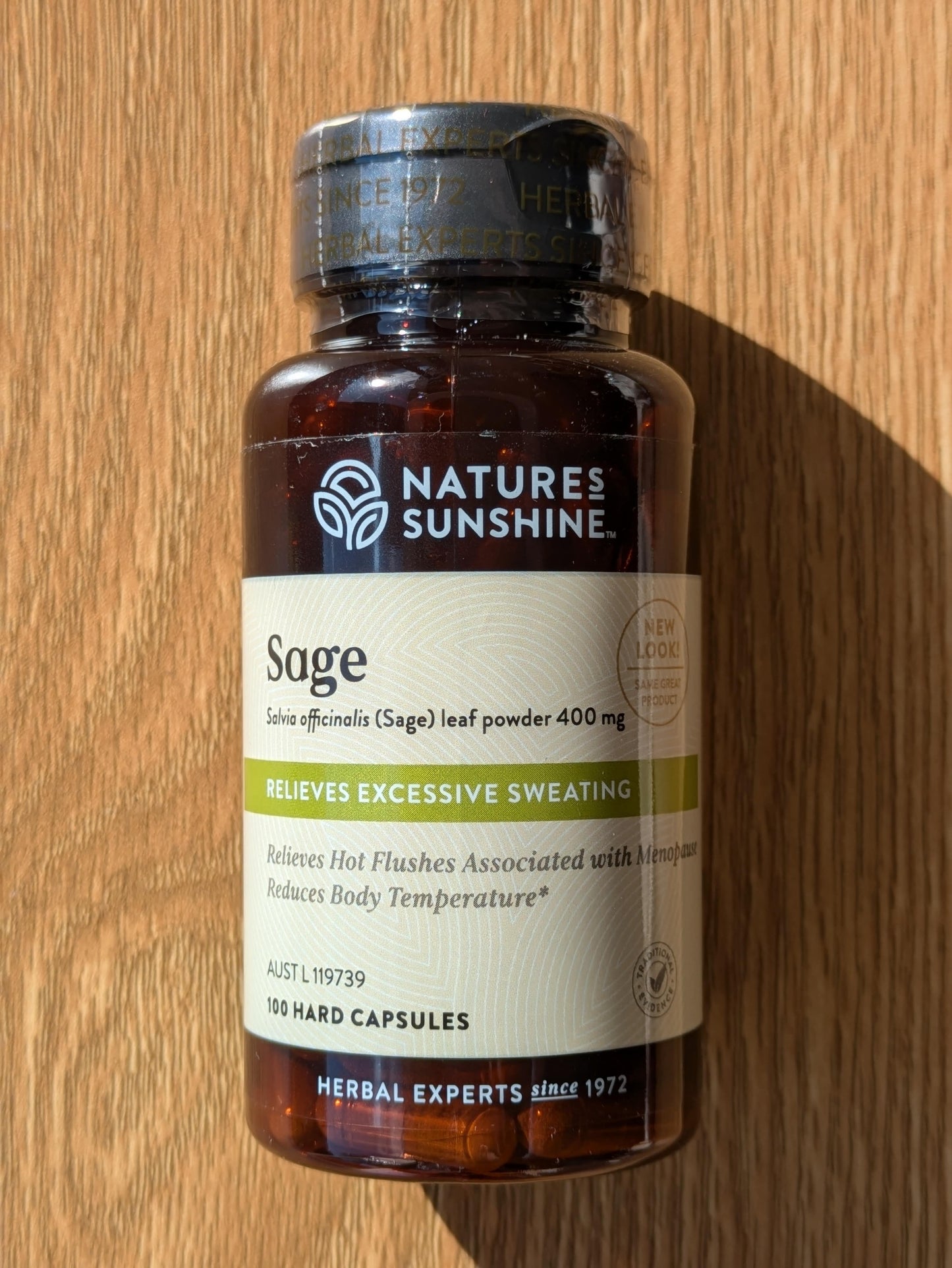 Nature's Sunshine Sage 400mg 100 capsules. front.