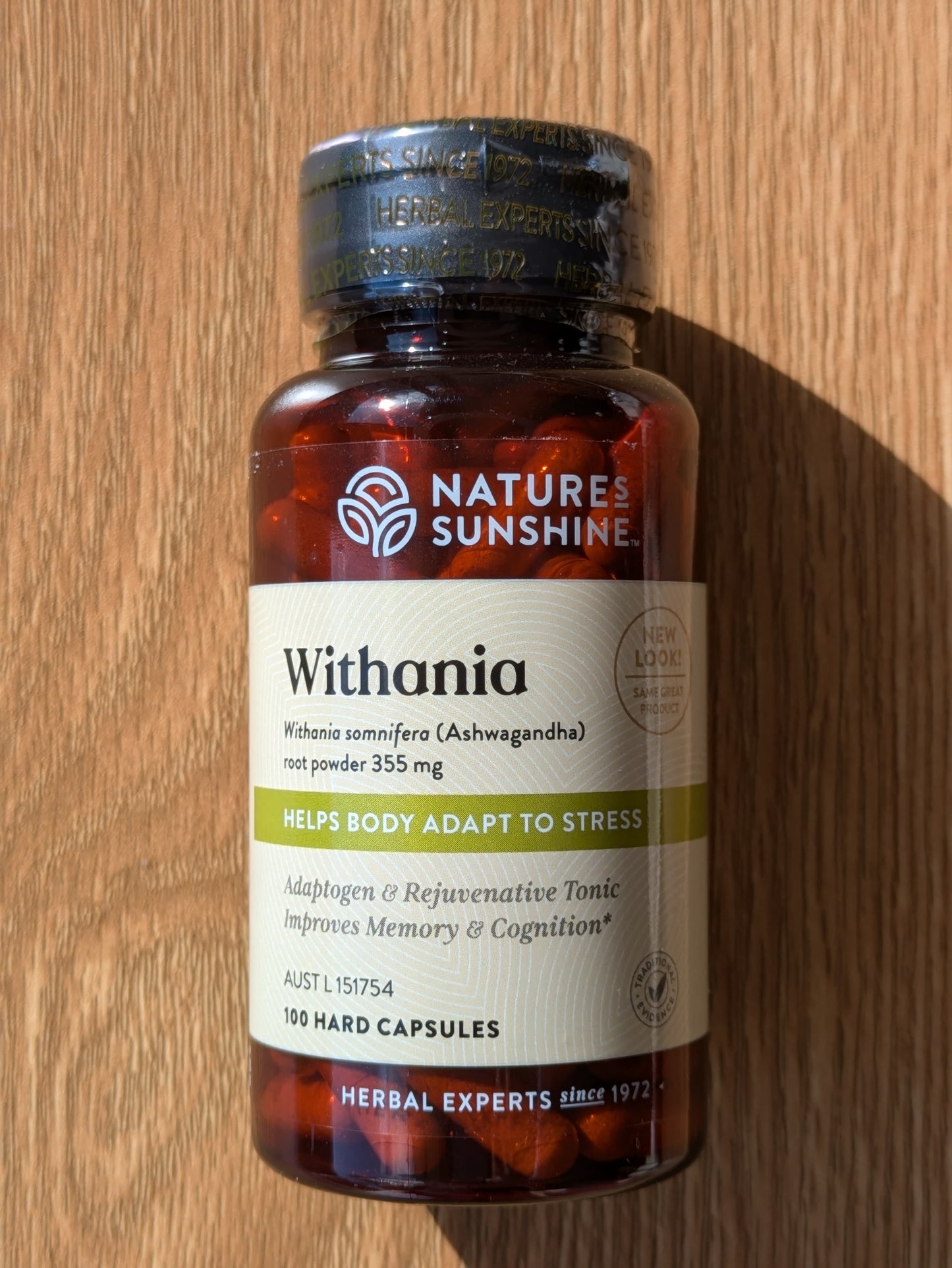 Nature's Sunshine Withania (Ashwagandha) 355mg 100 capsules. front.