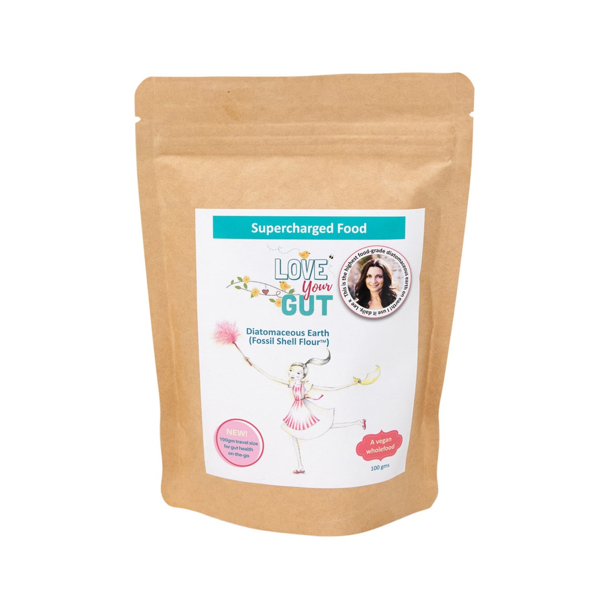 Supercharged Food Love Your Gut (Diatomaceous Earth) 100g powder bag.