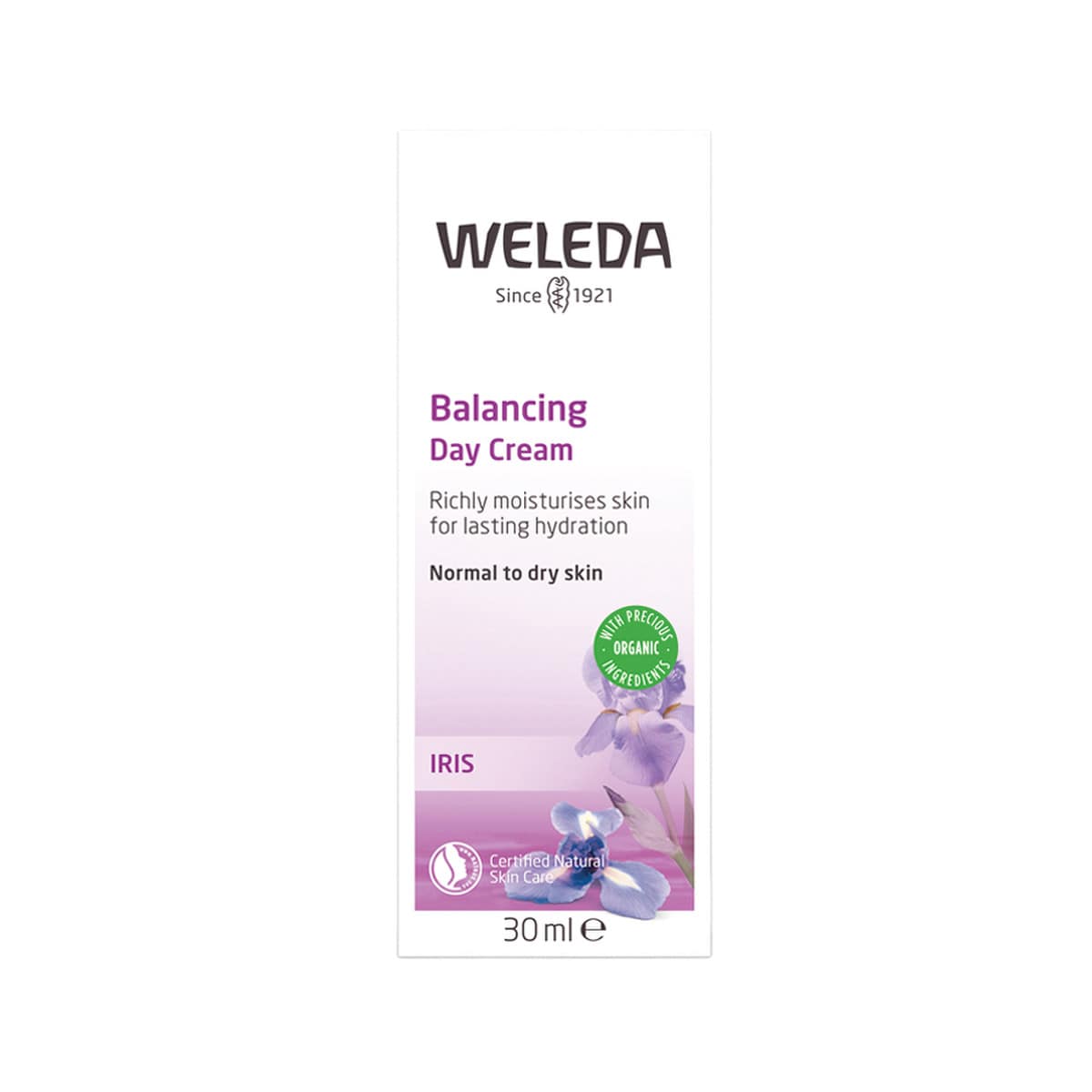 Weleda Organic Balancing Day Cream (Iris) 30ml box. Front.