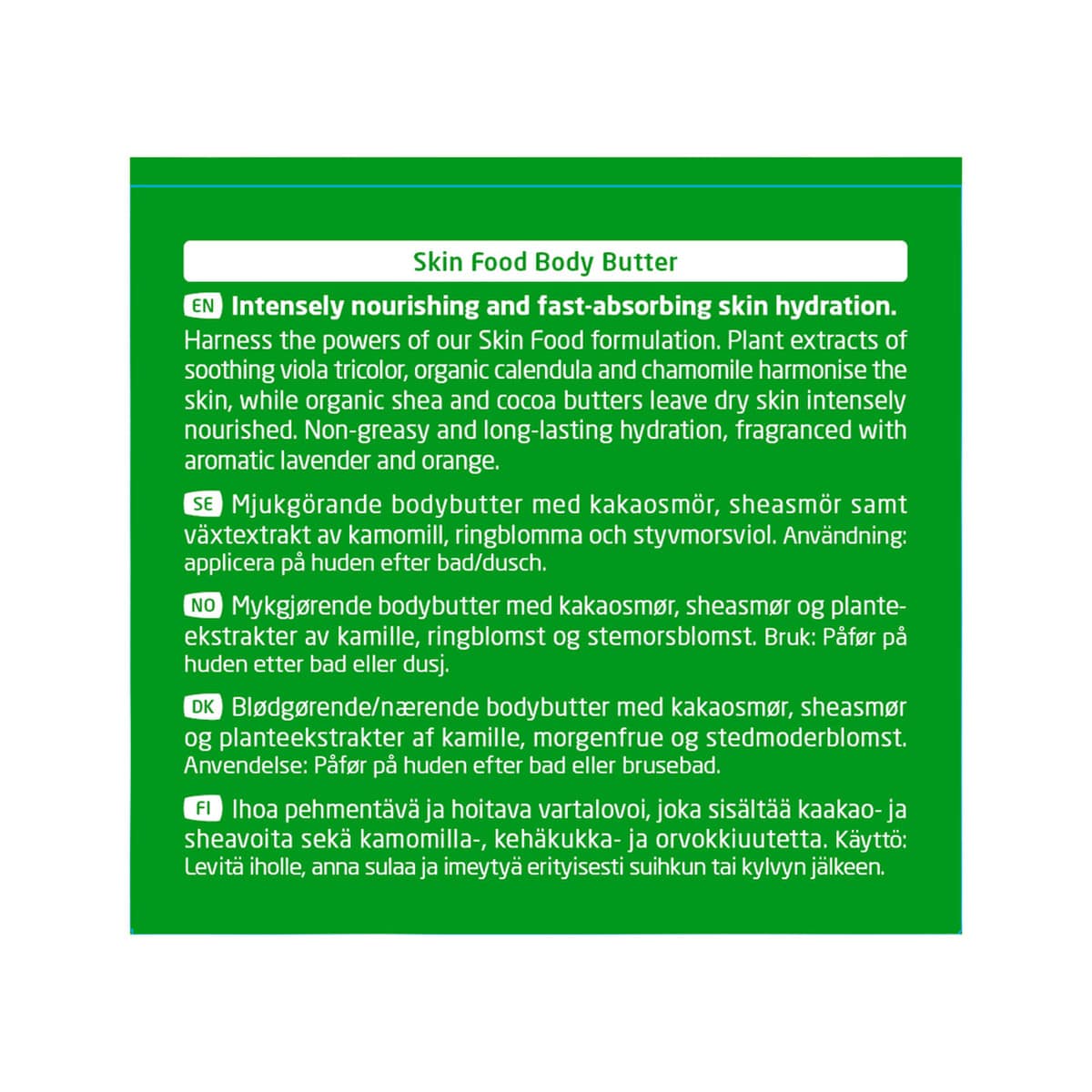 Weleda Organic Skin Food Body Butter 150ml. Back label.