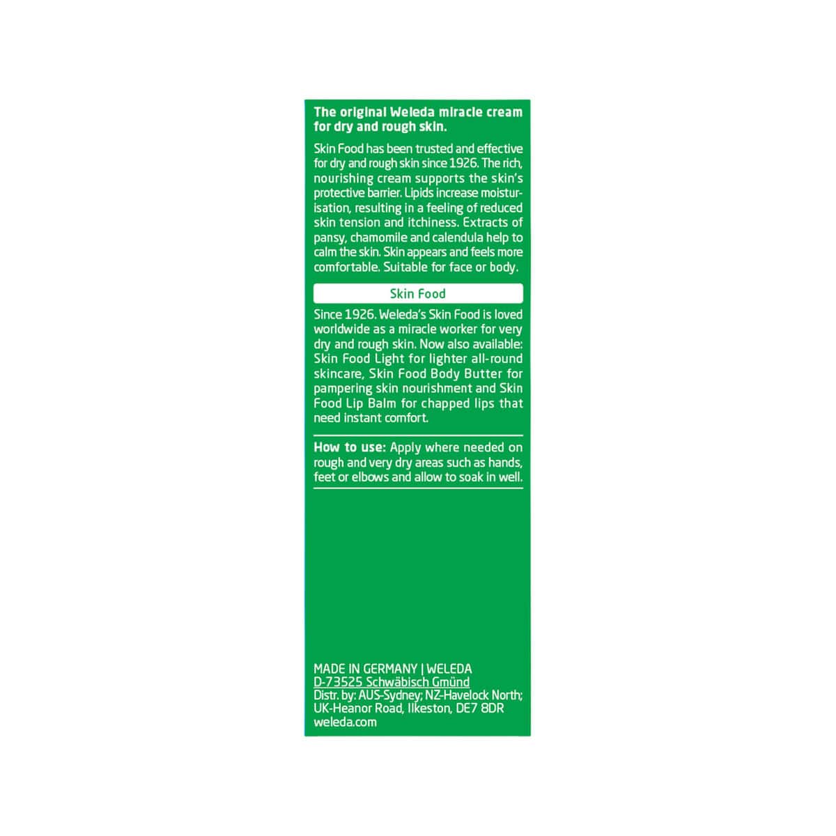 Weleda Skin Food 75ml box. Back.