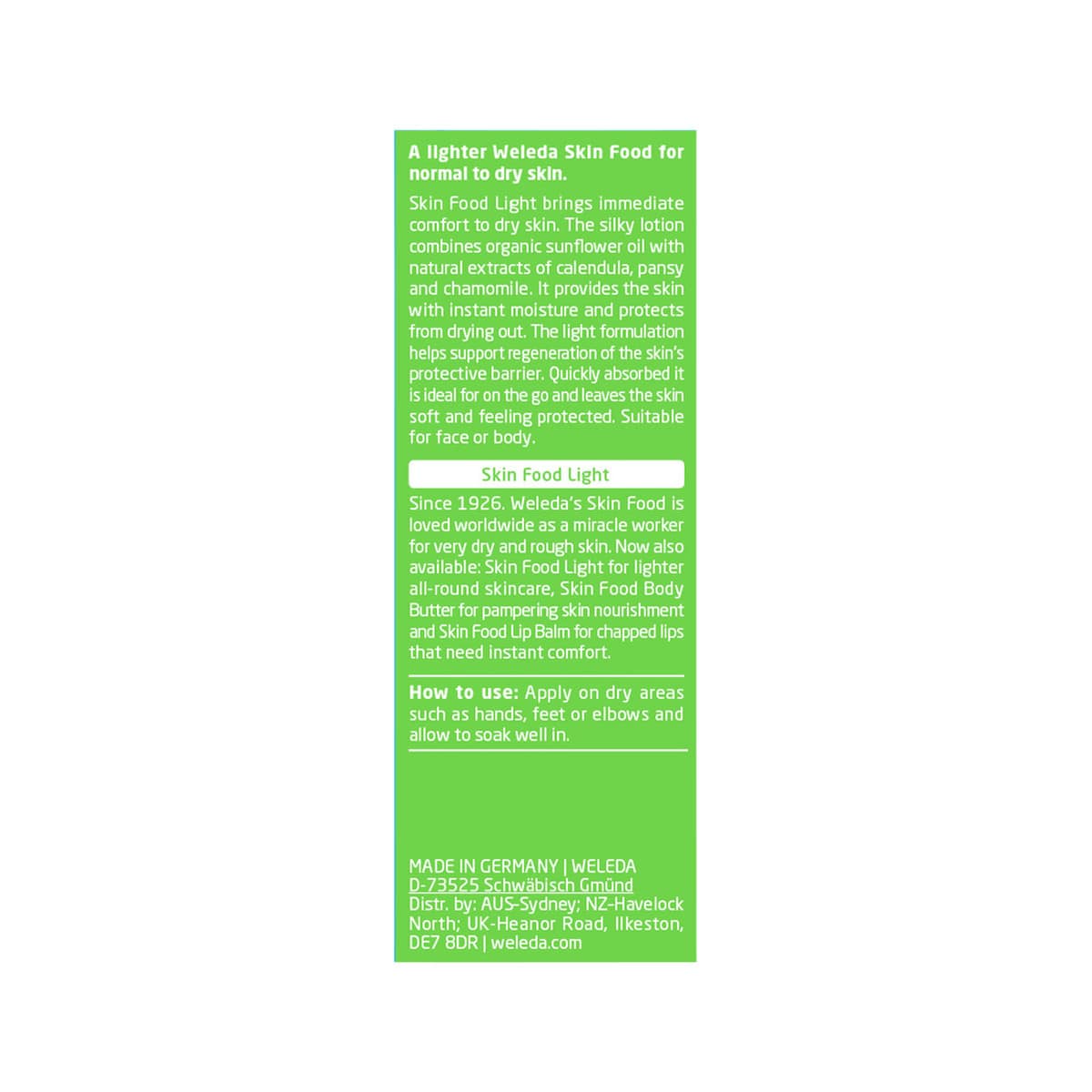 Weleda Skin Food Light 75ml box. Back.