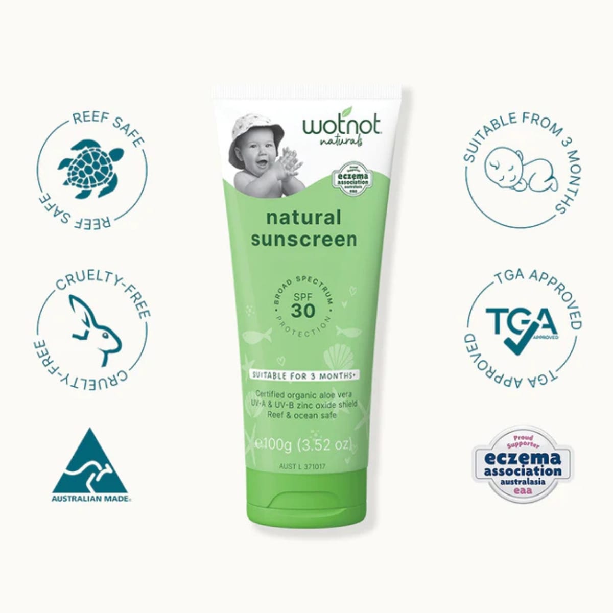 Wotnot Naturals Natural Baby Sunscreen SPF 30 100g_features