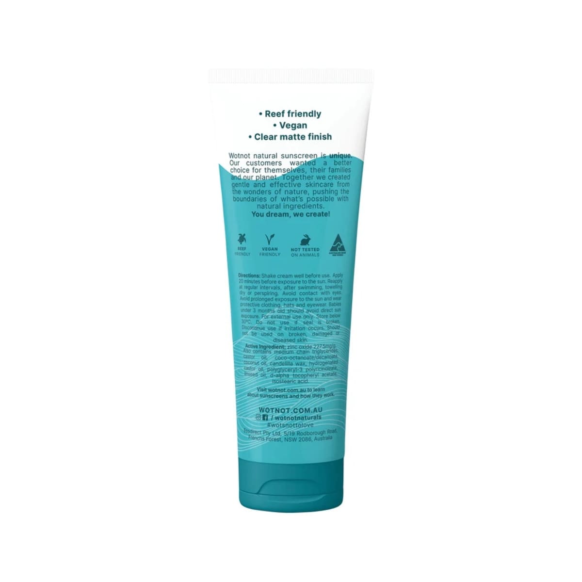 Wotnot Naturals Natural Sunscreen SPF 50+ 125g tube_back