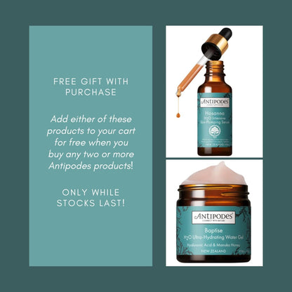 Antipodes free gift with purchase promotion at Trifora Wellness