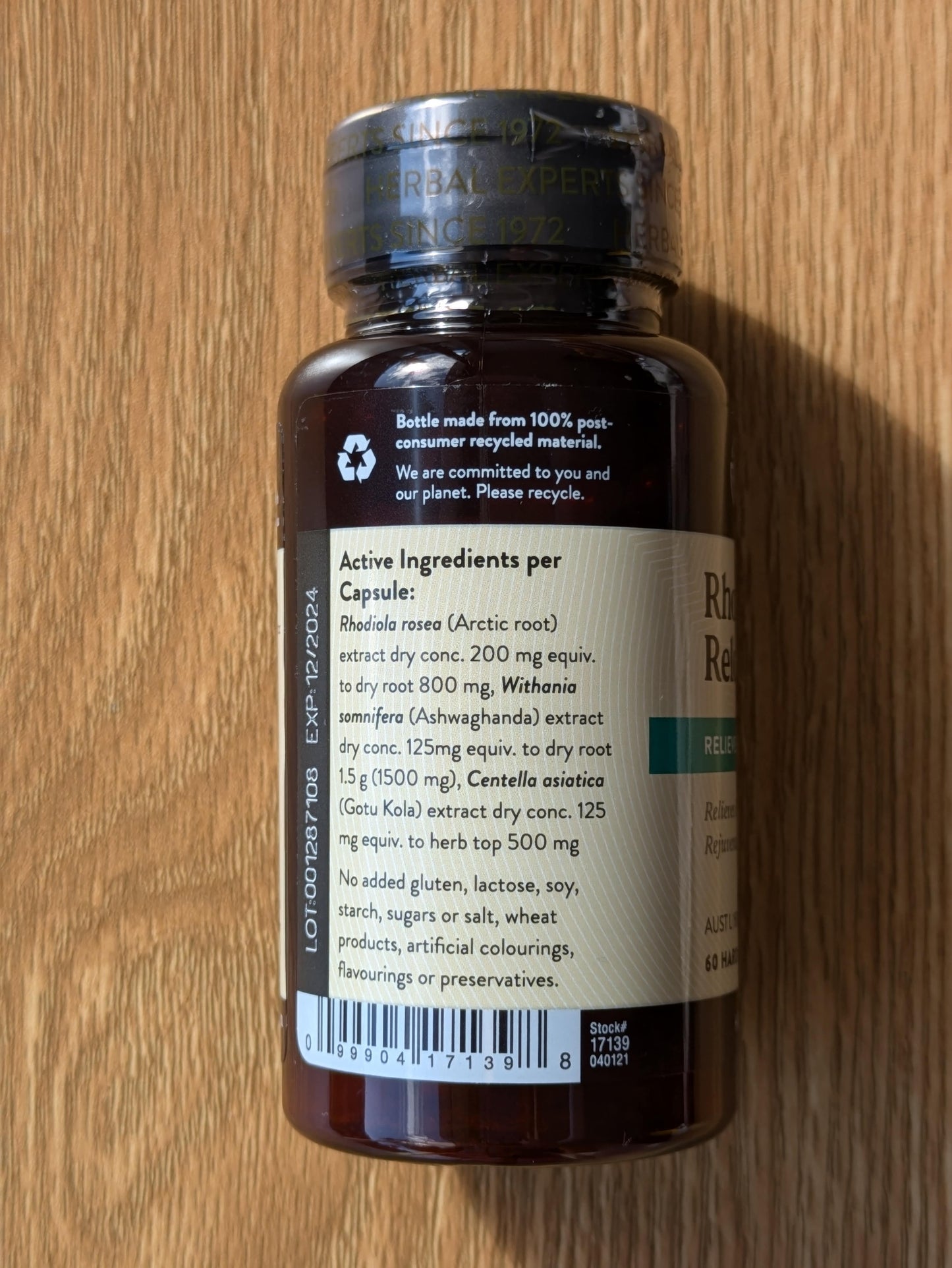 Nature's Sunshine Rhodiola Relax 60 capsules. back.