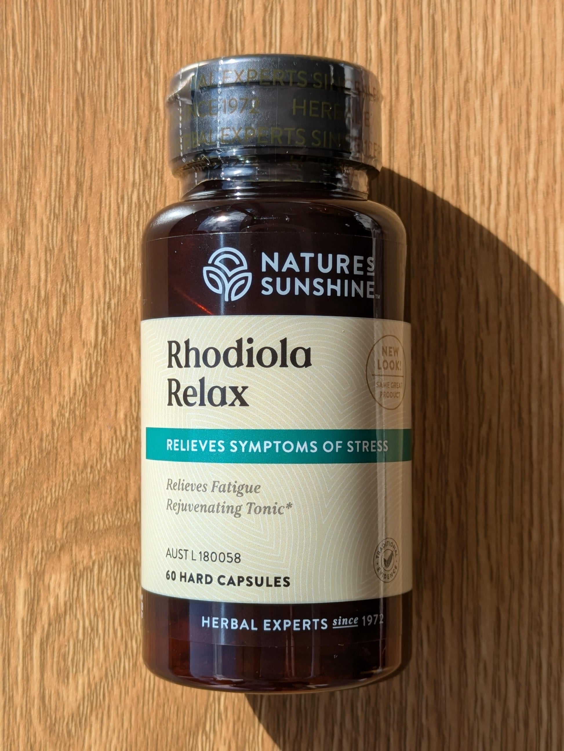 Nature's Sunshine Rhodiola Relax 60 capsules. front.
