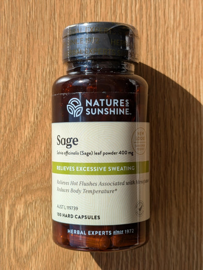 Nature's Sunshine Sage 400mg 100 capsules. front.