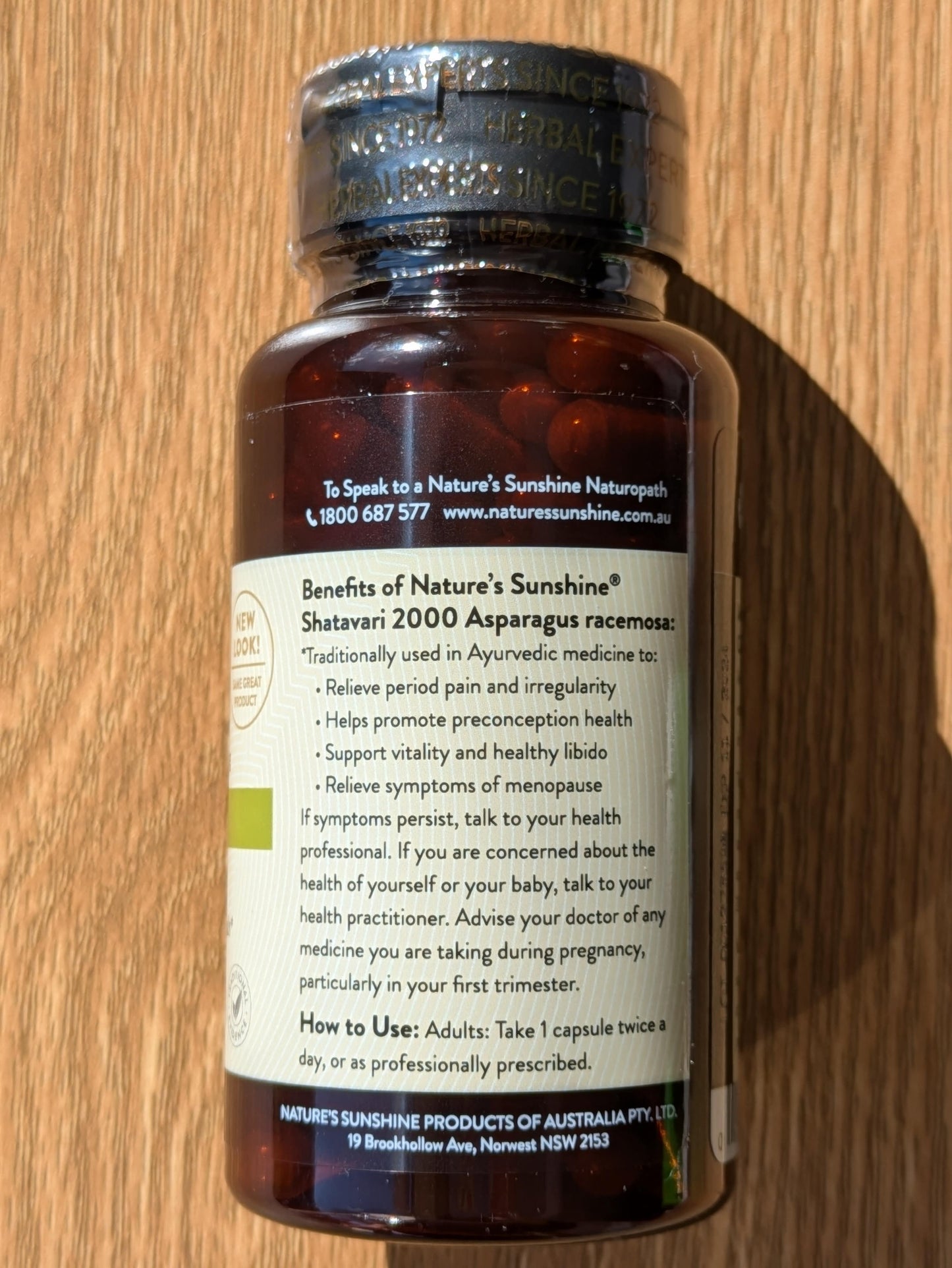 Nature's Sunshine Shatavari 2000mg 90 capsules. back.