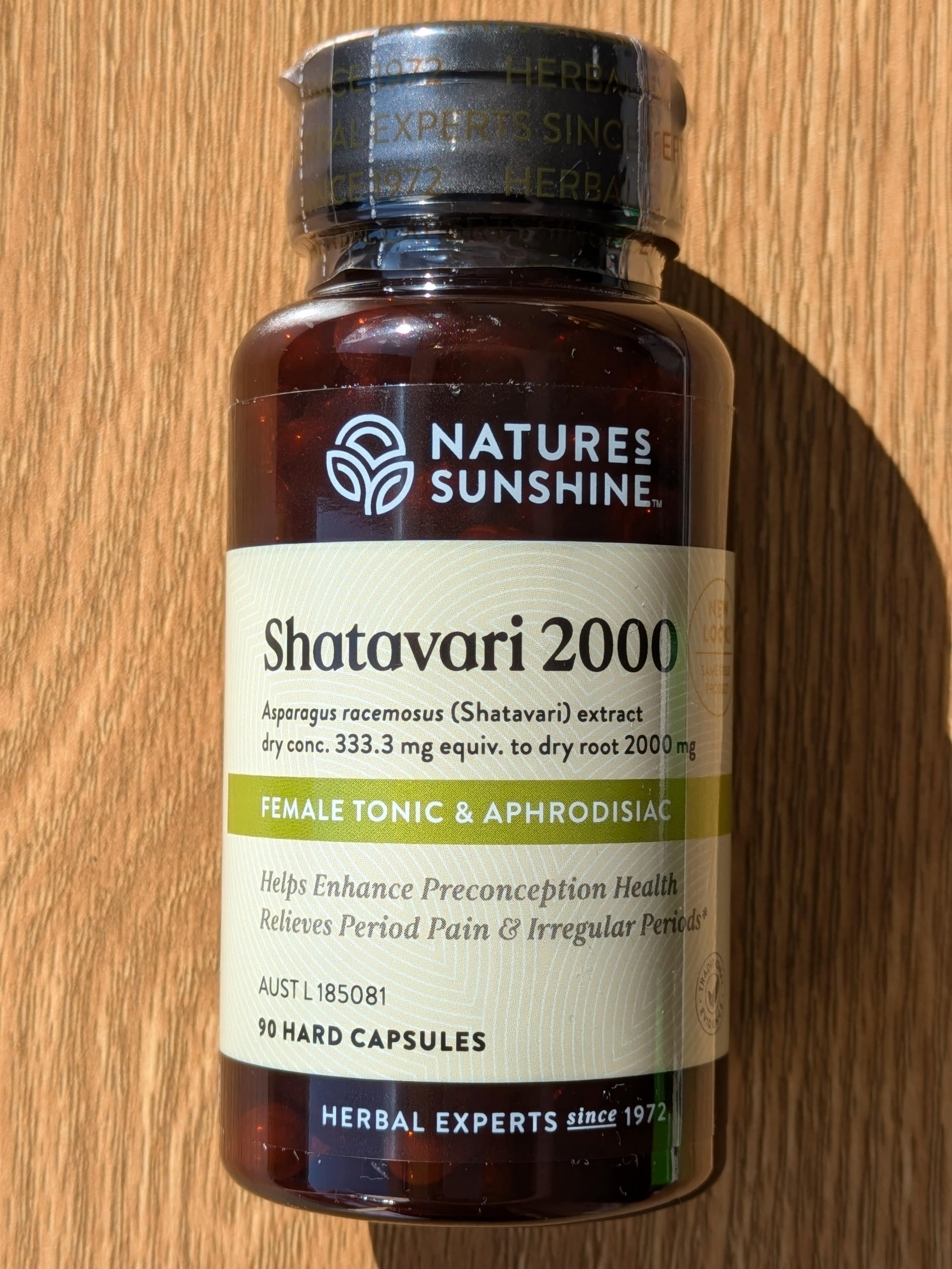 Nature's Sunshine Shatavari 2000mg 90 capsules. front zoomed in.