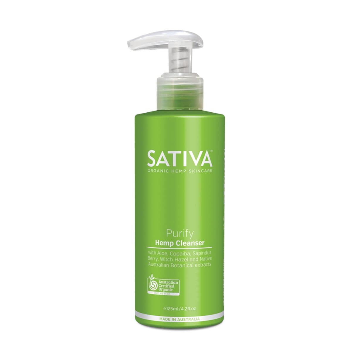 Sativa Organic Hemp Cleanser Purify 125ml bottle.