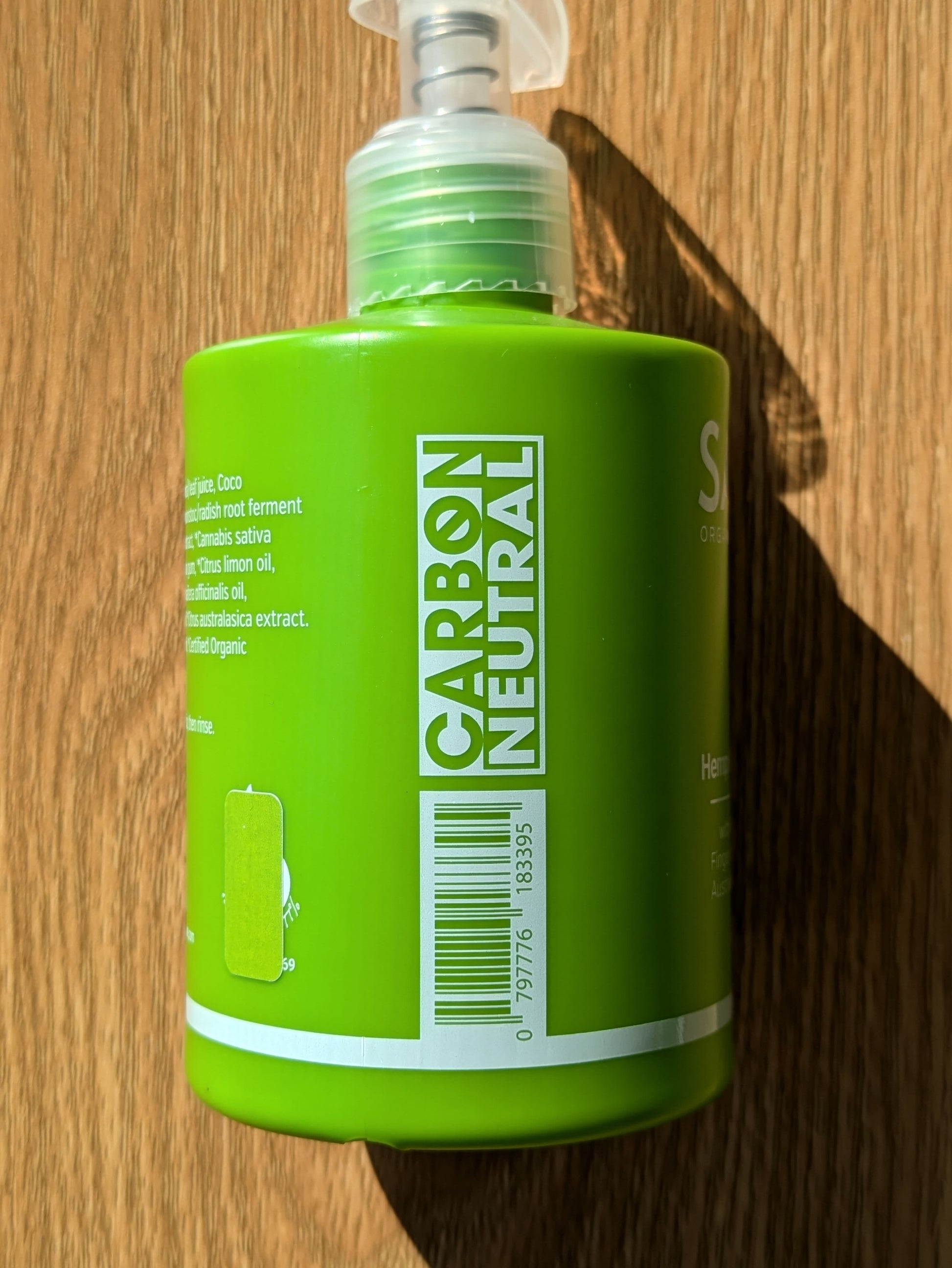 Sativa Organic Hemp Hand & Body Wash - Cleanse 250ml. Side.