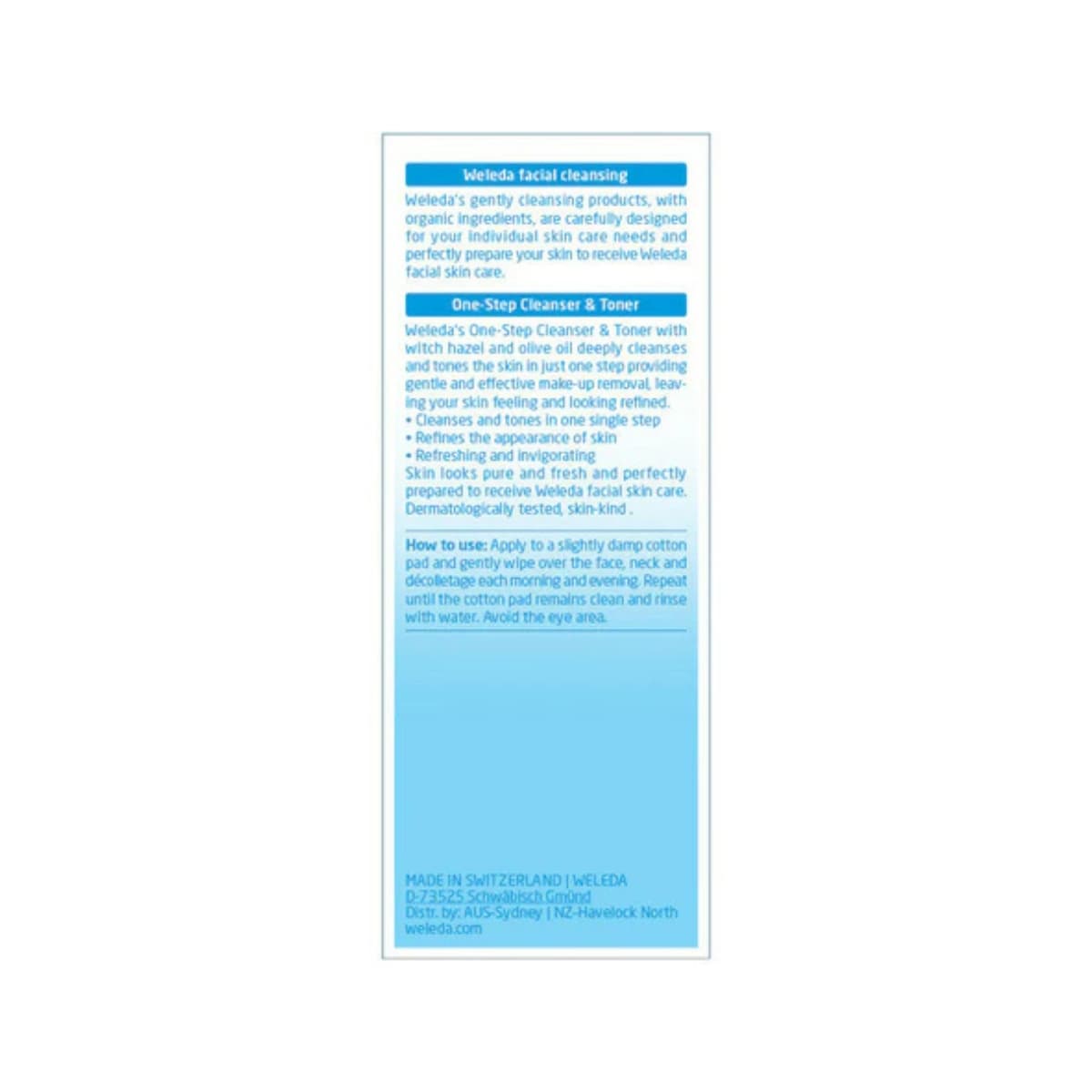 Weleda One-Step Cleanser & Toner with Witch Hazel 100ml back of box